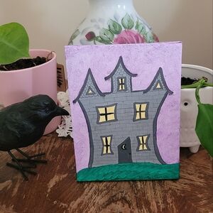 Haunted house original art painting 6x8 canvas